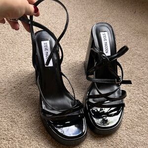Steve Madden Glossy Black Strappy Heels